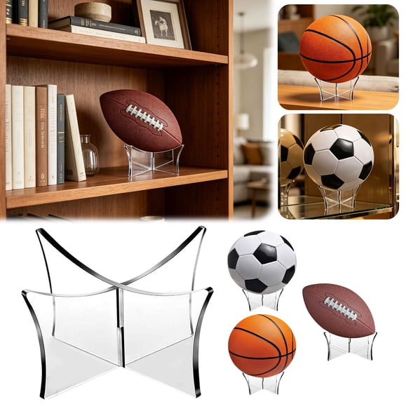 Safeglitz Acrylic Display Stand for Basketball, Football, and Volleyball, Sturdy Storage Rack for Sports Memorabilia and Collectibles(2PC)
