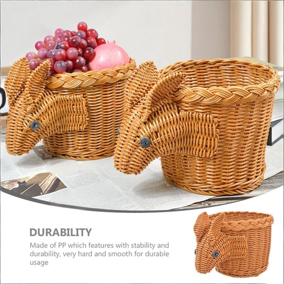 Safeglitz Animal-Shaped Rattan Storage Box with Lid | Handwoven Wicker Basket for Home Organizing, Bread, Fruit, Picnic, Farmhouse Shelf Decor | Multi-Purpose Decorative Storage Bin