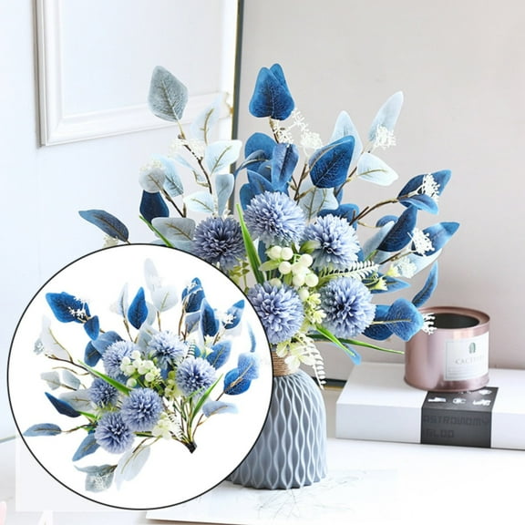 Safeglitz Artificial Chrysanthemum Bouquet – Decoration for wedding, home flower decor Silk flower arrangement table flower simulation bouquet sky blue without bottle