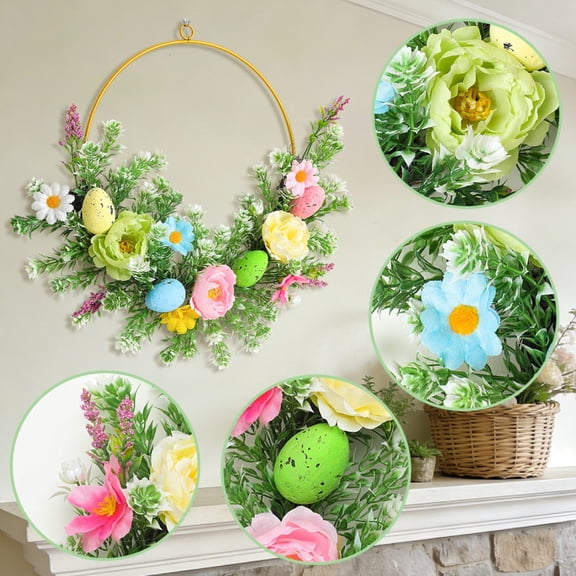 Safeglitz Artificial Floral Hoop Wreath with Purple Flowers | Iron Round Frame Garland for Front Door, Wedding, Party, Nursery & Spring Wall Window Decor | Easter Rose Flower Wreath