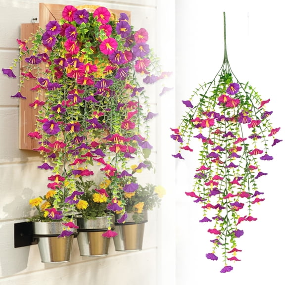 Safeglitz Artificial Hanging Flowers for Outdoors, 4-Piece Set of Cascading Blooms, UV-Resistant Plants for Porches & Gardens, Realistic Look with No Watering Required