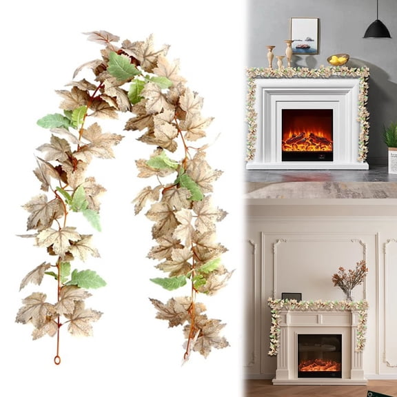 Safeglitz Artificial Maple and Pumpkin Vine Garland 68.9 Inches - Halloween Fall Decor Fireplace Mantel Table Decoration Reusable Indoor