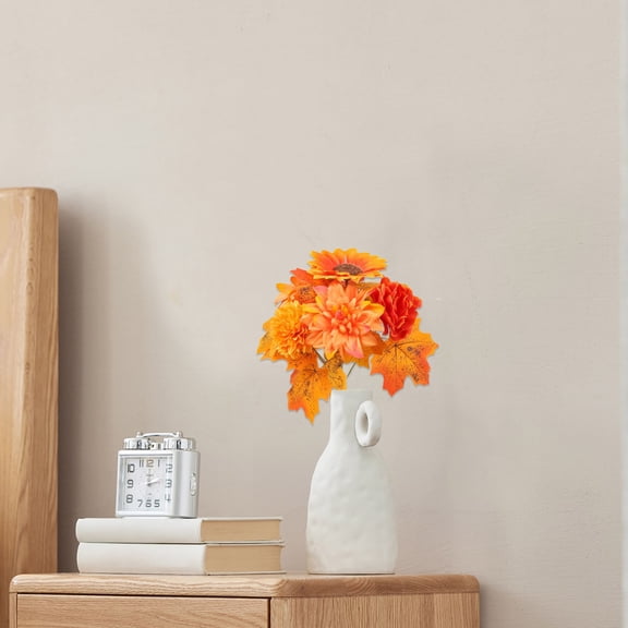 Safeglitz Artificial Orange Mums with Stems – Floral arrangement for home, fall wedding bouquets & Thanksgiving table centerpieces Simulation maple leaf harness set B189