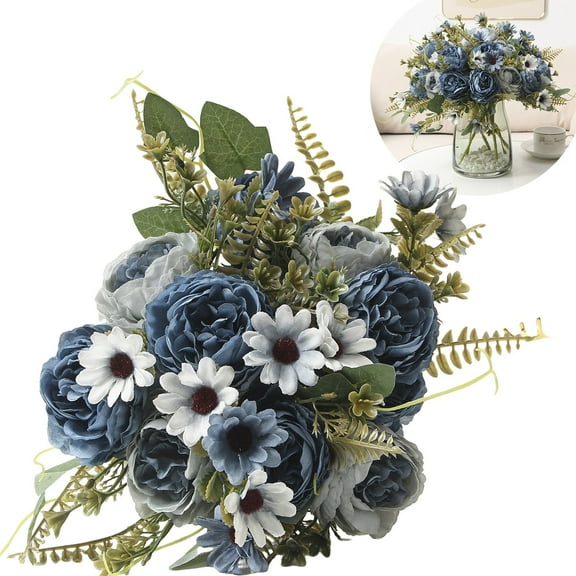Safeglitz Artificial Peony Arrangements – Faux peonies for vases, table centerpieces, weddings & indoor home decor Artificial peony flower navy blue