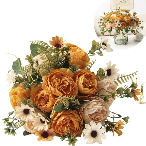 Safeglitz Artificial Peony Arrangements – Faux peonies for vases, table centerpieces, weddings & indoor home decor peony artificial flower orange