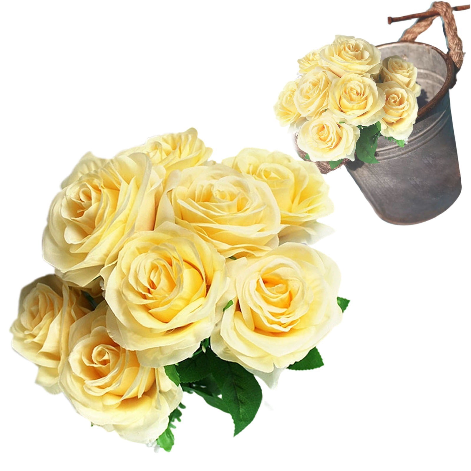 Safe Work Roses Safeglitz Artificial Roses Bouquet 10 Heads, Silk Flower Arrangement ...