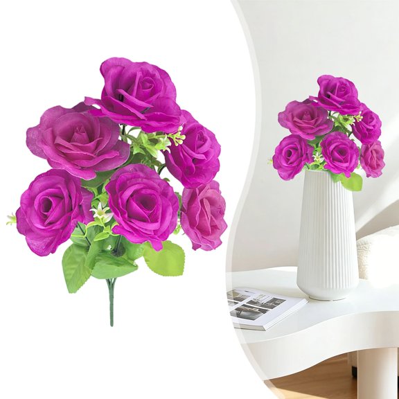 Safeglitz Artificial Roses Fake Flowers 6 Heads Arrangement Silk Bouquet Glorious Meanings for Home Office Parties and Wedding Decoration (1Pcs-D)