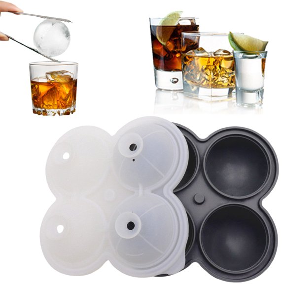 Safeglitz Black Silicone Ice Sphere Maker - Reusable, for Whiskey or Coffee, Large Round Ice, Easy Release, Non Stick