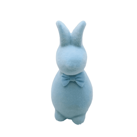 Safeglitz Blue Flocked Bunny Figurine with Bow Tie | Easter Table Centerpiece, Mantel, Shelf & Spring Home Office Decor | Large Rabbit Statue for Indoor Party & Holiday Decoration