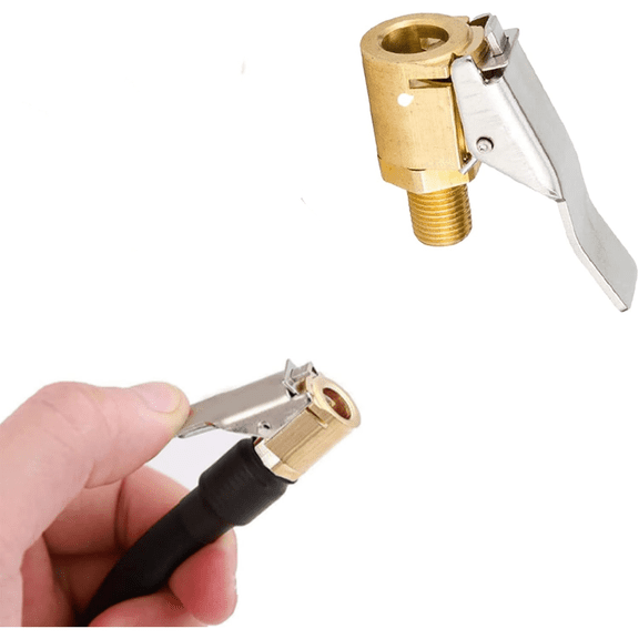 Safeglitz Brass Tire Inflation Connector with Clip-On Adapter, Fits 8mm Hose, High-Pressure Durability, Easy to Use for Car, Bike, and Truck Tires