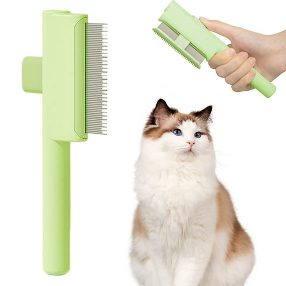 Safeglitz Cat Combs with Release Button - Detangling Grooming Brushes for Cats & Kittens Cleaning Cat Hair