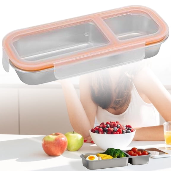 Safeglitz Children's Stainless Steel Snack Box, Snack Box with Compartments, Divided Snack Box with Lid, Stainless Steel Snack Plate for Sweets, Biscuits and Vegetables (Orange)