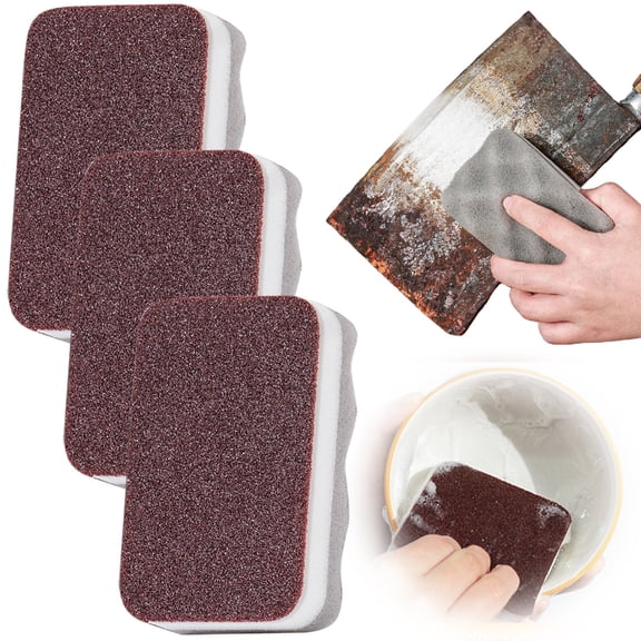 Safeglitz Cleaning Sponge, 2026 New Dish Sponge Carborundum Rust Remover, Kitchen Nano Sponges Brush Eraser Scrub Pad, Reusable Kitchen Cleaning Tool for Pots and Pans Removing Rust(3Pcs)