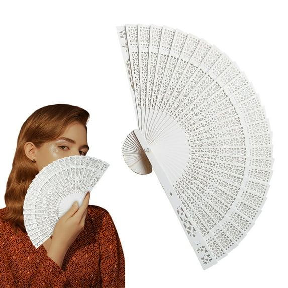 Safeglitz Colorful Floral Wooden Hand Fan–Candy-Colored Folding Fan with Intricate Carved Patterns, Vintage Summer Accessory,Colored Fragrant Wood Fan White A