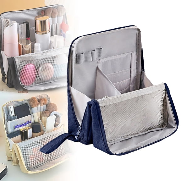 Safeglitz Doresty Standing Makeup Bag - Portable Multi-Purpose Cloth Cosmetic Organizer with 8 Compartments