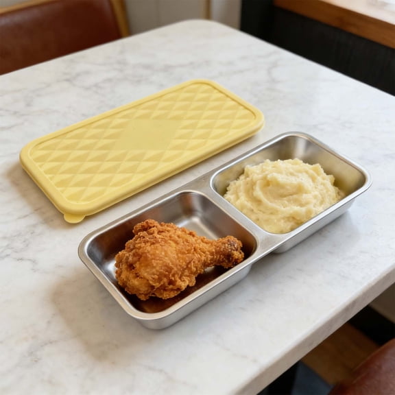 Safeglitz Double Grid 450ml Stainless Steel Lunch Container - with Airtight Silicone Lid, Portable and Durable, Perfect for School, Office, or Picnics