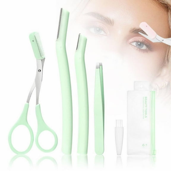 Safeglitz Eyebrow Grooming Kit - Scissors with Comb, Trimmer, Cleaning Brush & Storage Bag
