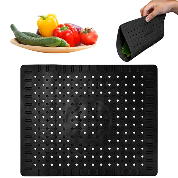 Safeglitz Food-Grade Rubber Kitchen Mat - Non-Slip Sink Protector Mat for Drying Dishes, Countertop Drain Pad, Odorless, Set of 1