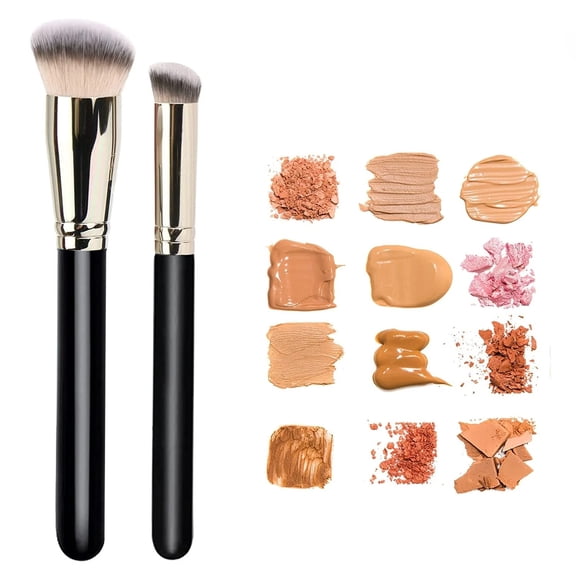 Safeglitz Foundation & Concealer Brush Set - 2 Pack with Round Slanted Brush, Mini Angled Concealer & Flat Top Nose Brush