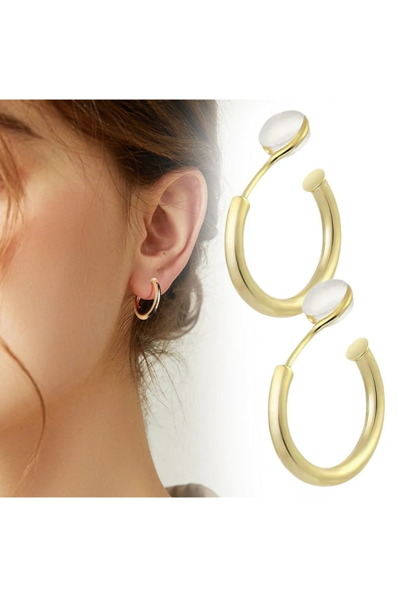 Gold-Plated Clip-On Hoop Earrings–For Women with Non-Pierced Ears, Fashionable Accessory,Plain Silicone Ear Clips