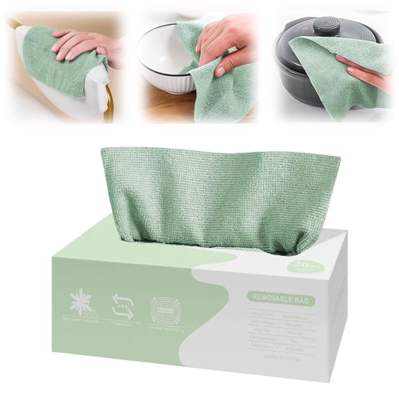 Safeglitz Green Pull Out Microfiber Cleaning Cloths - Reusable and Absorbent, Streak Free Wipes for Kitchen and Car Dusting, 20x20cm, Portable Dispenser