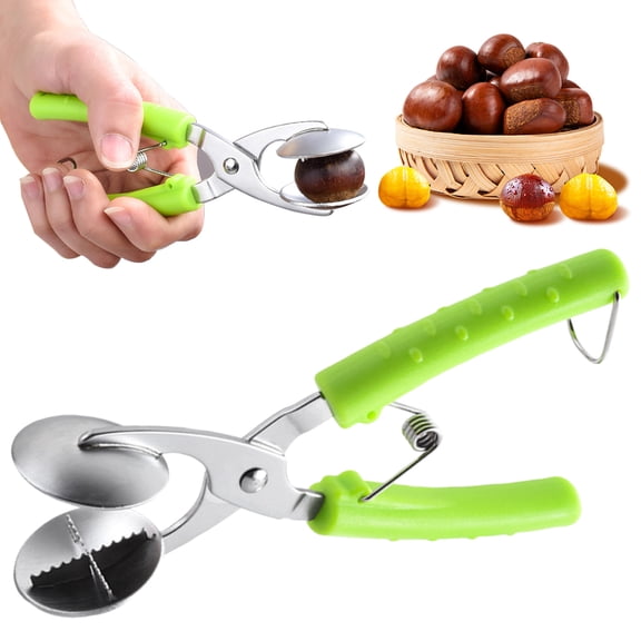 Safeglitz Green Stainless Steel Chestnut Opener - Easy Grip Handle for Cracking Walnuts and Chestnuts