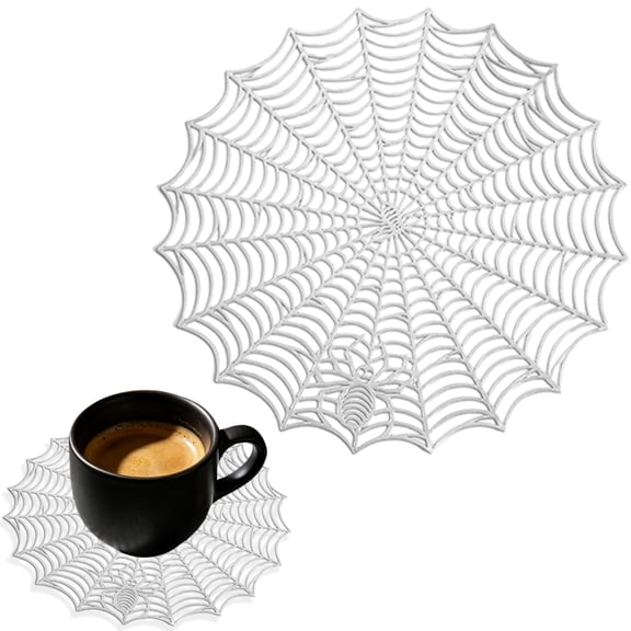 Safeglitz Halloween Spider Web Placemats, 4 Inch Heat Insulated Black Web Table Mats (1Pcs-C)