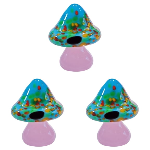 Safeglitz Hand Blown Glass Mini Mushrooms Colorful Tiny Glass Figurines Miniature Mushroom Decor for Dashboard Decor, Terrarium, Desk Shelf, Aquarium, Gift for Women, Desktop(3Pcs-C)