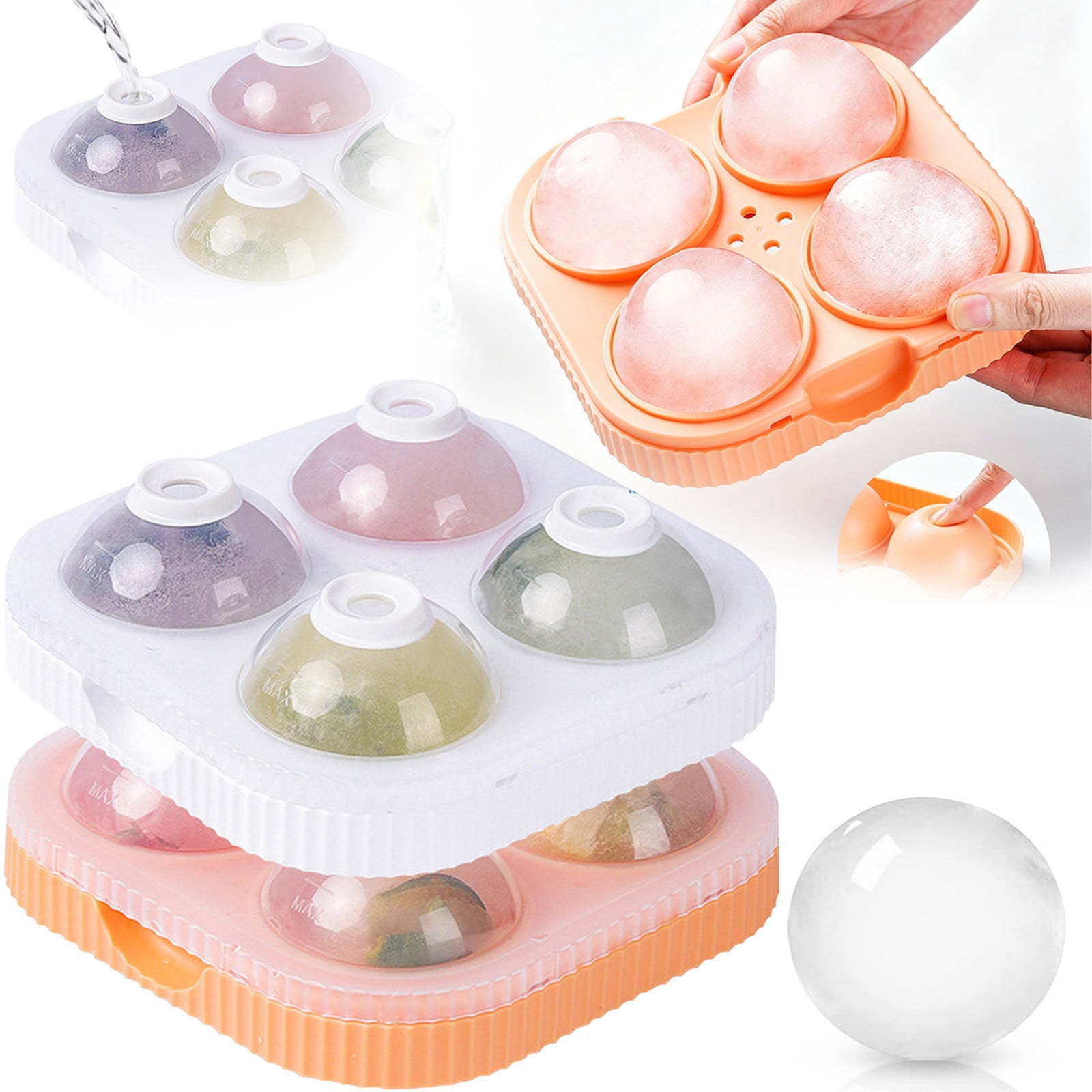 Safeglitz Ice Maker, Round Sphere Tray Silicone Bottom with Lid Easy ...