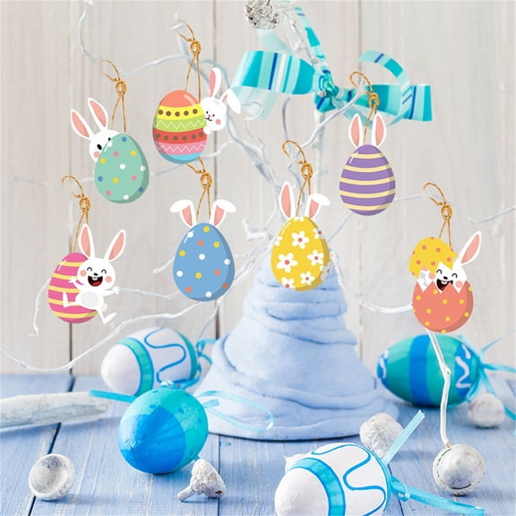 Safeglitz Jumping Spring Fun Easter Theme 8 Piece Scene Pendant Pack, 3D Cute Bunny & Egg Pendant Set for Scene Decoration, Easy to Hang on Trees or Walls for Festive Spring Atmosphere