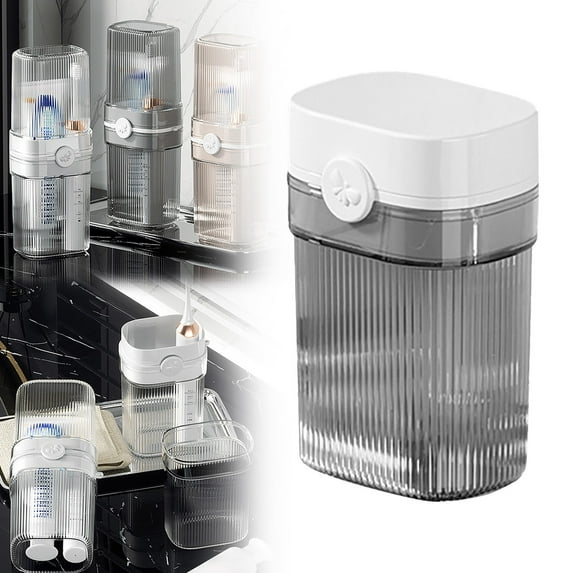 Safeglitz Large-Capacity Travel Toothbrush Holder Case - Clear PET Plastic, Stores Toothbrush, Toothpaste, Comb, Doubles as Rinsing Cup, Portable for Camping Business Trip Bathroom, Gray