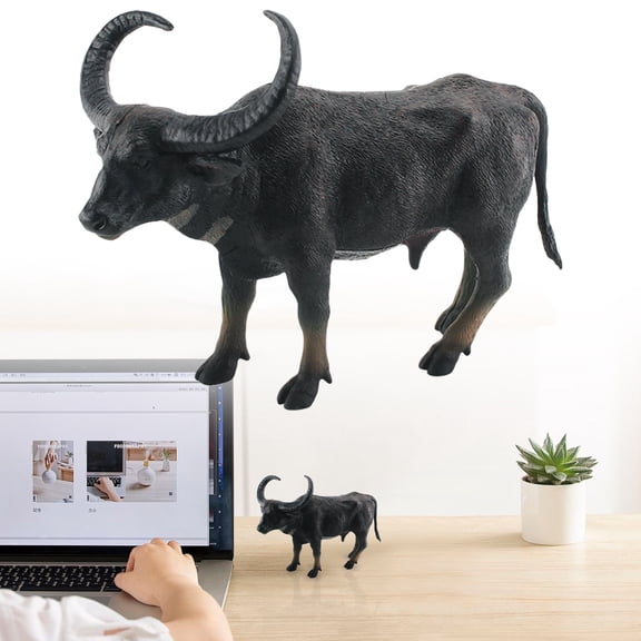 Safeglitz Lifelike Wild Water Buffalo Resin Model for Desktop Shelf Decor - Hand-Painted Details Realistic Texture Gift for Animal Lovers Collectors