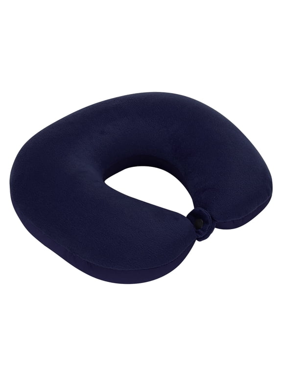 Memory Foam Travel Neck Pillow - Comfortable Airplane Pillow with Washable Cover, Soft Polyester Neck Support for Car, Plane, And Sleeping, 10.63x9.45 Inches, Navy