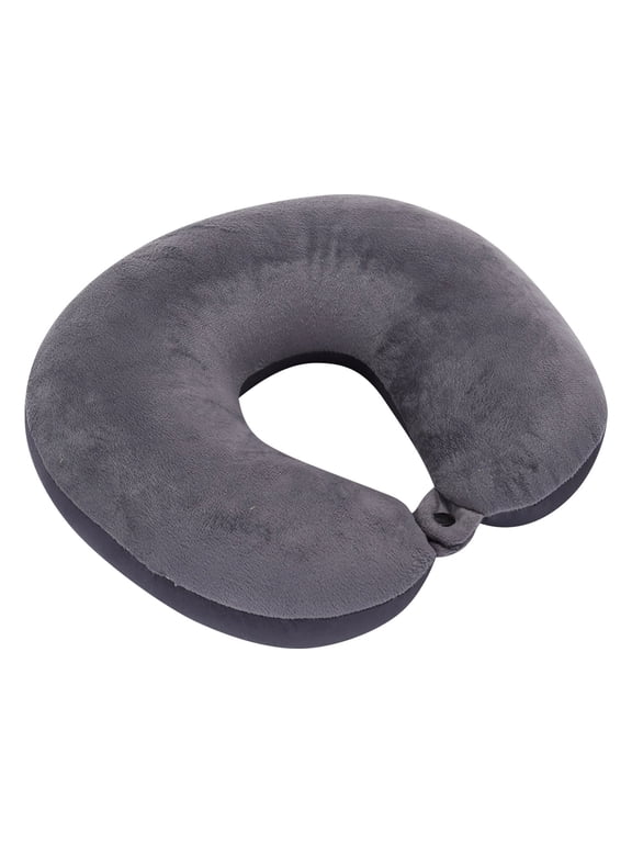 Memory Foam Travel Neck Pillow - Comfortable Airplane Pillow with Washable Cover, Soft Polyester Neck Support for Car, Plane, And Sleeping, 10.63x9.45 Inches, Gray
