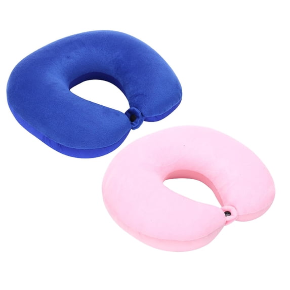 Safeglitz Memory Foam Travel Neck Pillow - Comfortable Airplane Pillow with Washable Cover, Soft Polyester Neck Support for Car, Plane, And Sleeping, 10.63x9.45 Inches, 2Pcs(Blue+Pink)
