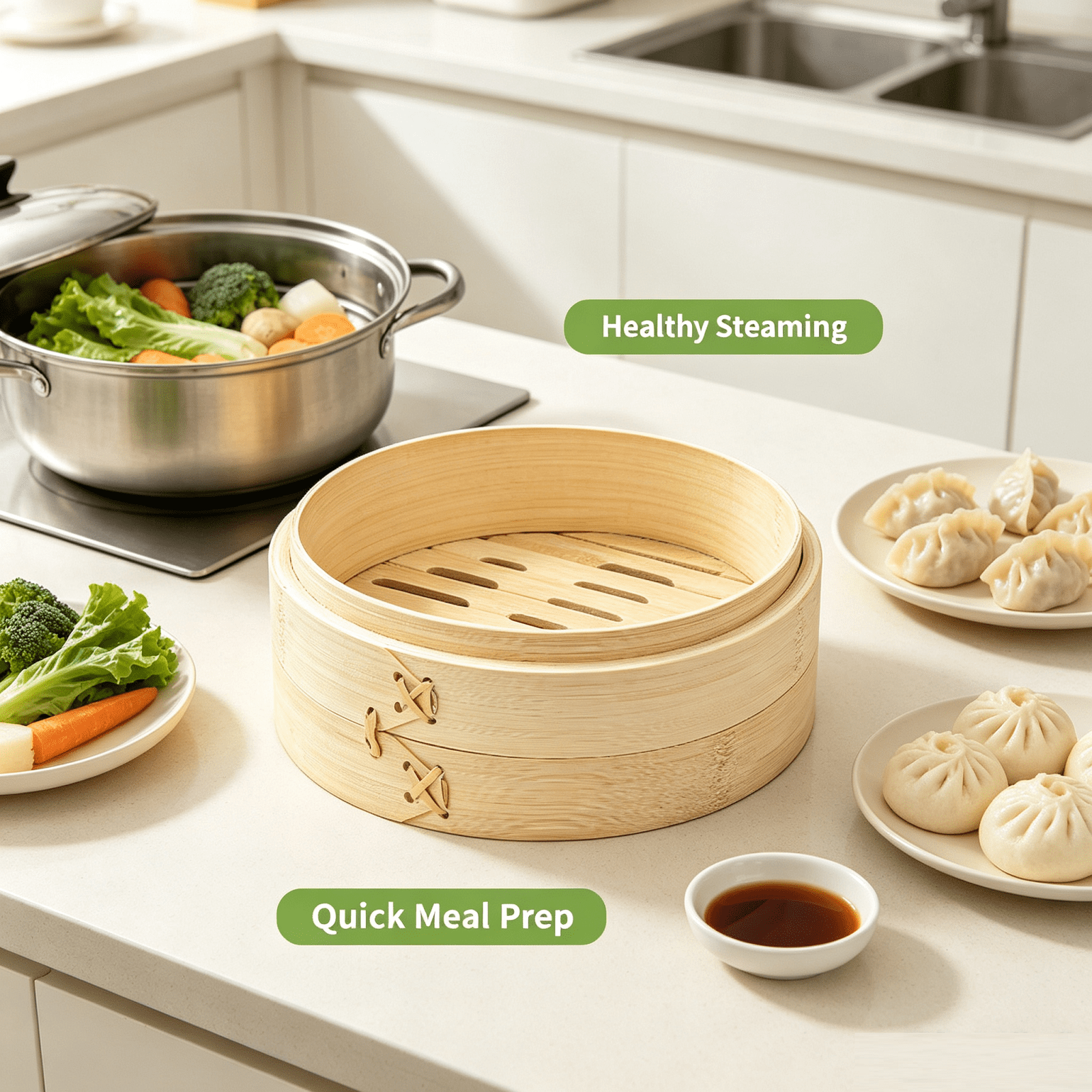 Safeglitz Natural Bamboo Steamer Basket Handmade - Traditional Woven ...