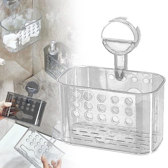 Safeglitz No-Drill Bathroom Suction Storage Box - Shower Caddy with Drain Holes, PET Suction Cup Organizer for Bathroom & Kitchen Storage