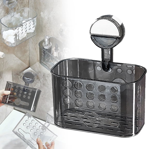 Safeglitz No-Drill Bathroom Suction Storage Box - Shower Caddy with Drain Holes, PET Suction Cup Organizer for Bathroom & Kitchen Storage