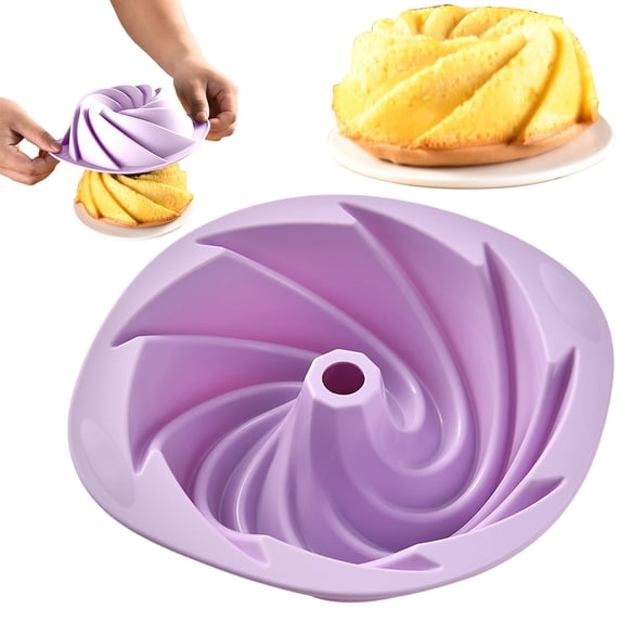 Safeglitz Non-Stick Fluted Silicone Cake Pan - Heat-Resistant Baking Mold for Pound Cake & Bread, Easy-Release Interior, Multi-Color Bundt Cake Mold, Foldable, 1PC(Purple)