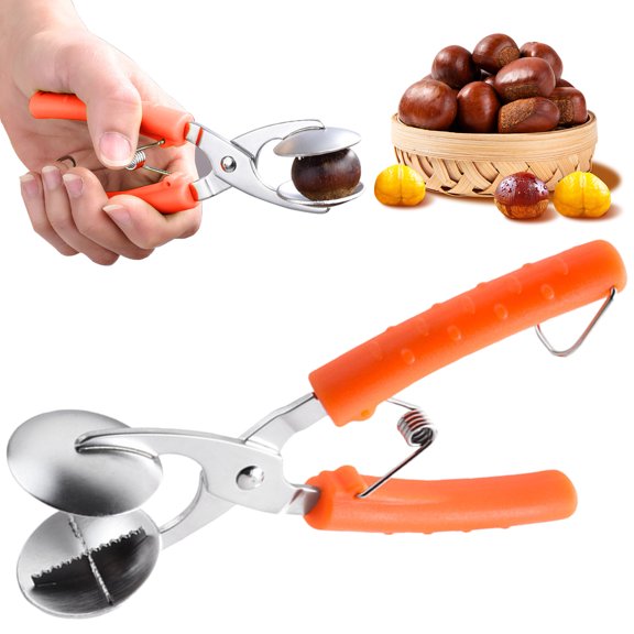 Safeglitz Orange Stainless Steel Nutcracker - for Chestnuts and Walnuts, Ergonomic Design for Kitchen Use