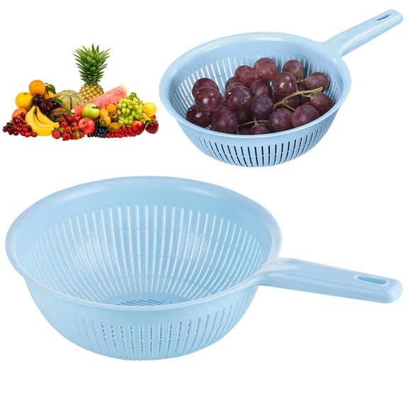 Safeglitz Plastic Colander with Ergonomic Single Handle - Round Kitchen Strainer Basket with Hollow Perforations, Multi-Purpose Fruit & Vegetable Washing Sieve, 1PC(Blue)