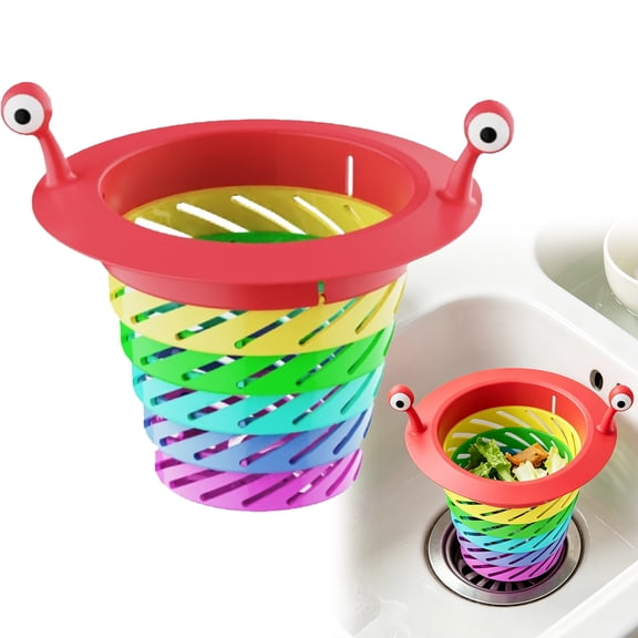 Safeglitz Rainbow Kitchen Strainer Basket with Bear-Shaped Handles - Anti-Clog Drain Filter Stopper, 4.65x4.33 Inch Plastic Colander, Multi-Color, Easy-Lift Grip, 1PC