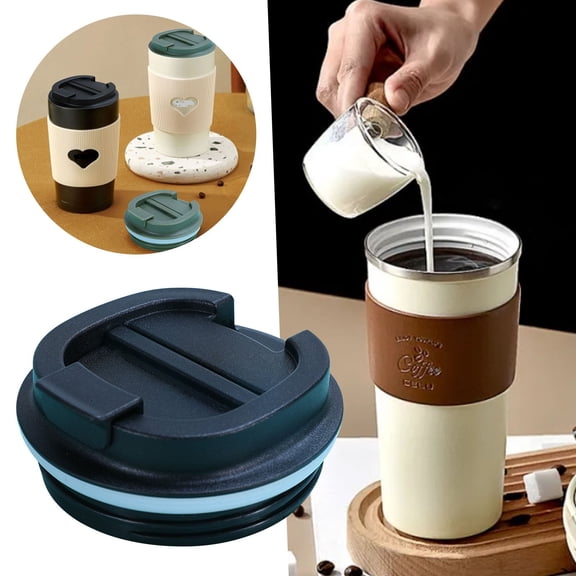 Safeglitz Replacement Splash-Proof Coffee Mug Lid - Fits 380-510ML Stainless Steel Travel Cups, 80mm Internal Thread, BPA-Free Plastic & Silicone, Flip-Open Seal, Leak-Proof for Car, Black