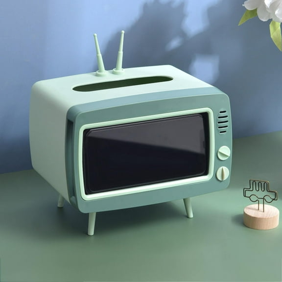 Safeglitz Retro Tv-Shaped Multi-Functional Tissue Box Cover, Cute Square Holder for Smartphones, Toilet Paper & Napkins (Desktop Decor for Room/Bathroom/Kitchen/Dining),Tv Tissue Box A