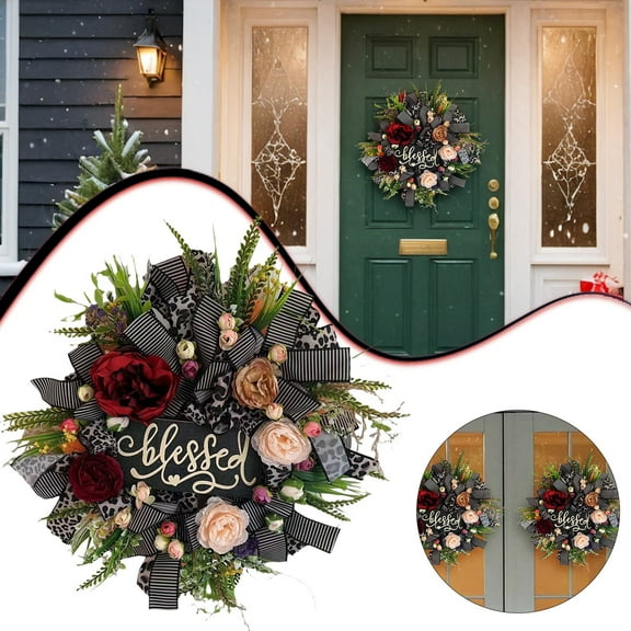 Safeglitz Rustic Fall Wreath, Year-Round Decorative Wreath for Halloween Front Door, Christmas & Garden Home Decor,Autumn Leopard Print Decorative Wreath