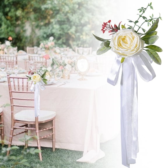 Safeglitz Rustic Style Artificial Flower Bouquet for Wedding Chair Back Decor, Lifelike Blooms for Photography Props, Easy to Install with Ribbons for Charming Event Accent, 1PC