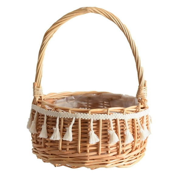 Safeglitz Woven Wicker Storage Basket with Handles–Doubles As Wedding Flower Girl Baskets And Laundry Baskets, Rustic Decorative Piece,(Large) Rattan Handheld Flower Basket