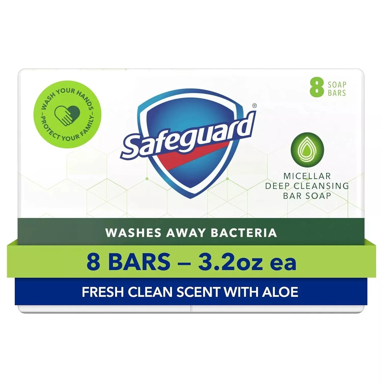 Safeguard Bath Bar Soap, Fresh Clean Scent With Aloe, 3.2 Oz (8 Count)
