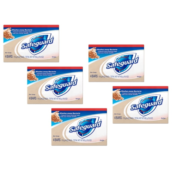 Safeguard Beige Bar Soap , 4 Oz. Antibacterical Deodorant, 4 Count - Pack of 5