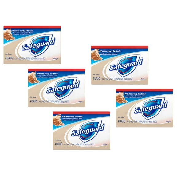 Safeguard Beige Bar Soap , 4 Oz. Antibacterical Deodorant, 4 Count - Pack of 5